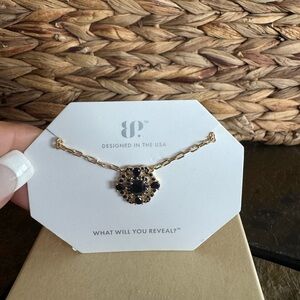 Gold-Tone Necklace with Black Gem Cluster by BP.